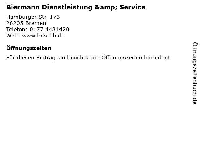 Biermann Dienstleistung & Service in Bremen: Adresse und Öffnungszeiten