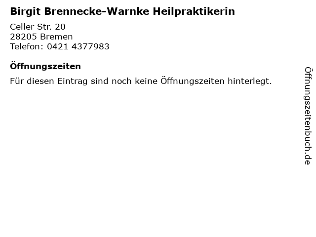 Birgit Brennecke-Warnke Heilpraktikerin in Bremen: Adresse und Öffnungszeiten