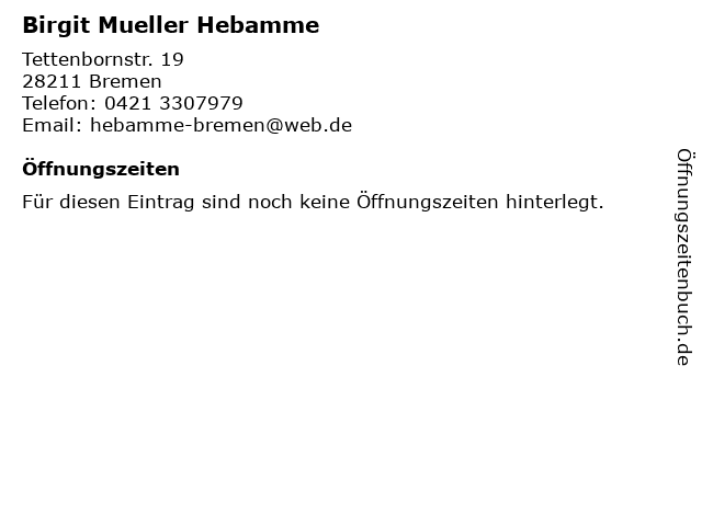 Birgit Mueller Hebamme in Bremen: Adresse und Öffnungszeiten