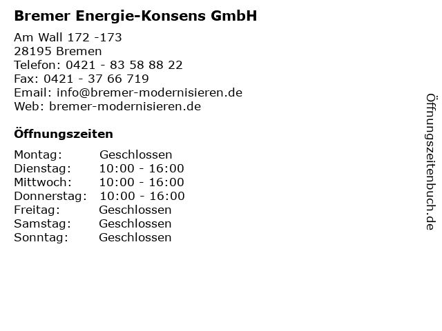 Bremer Energie-Konsens GmbH in Bremen: Adresse und Öffnungszeiten