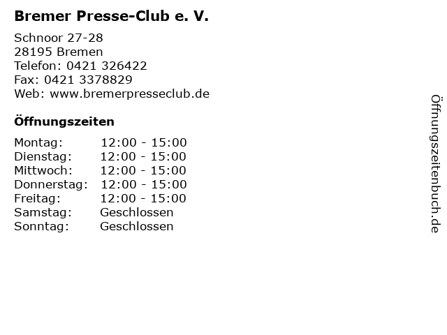 Bremer Presse-Club e. V. in Bremen: Adresse und Öffnungszeiten