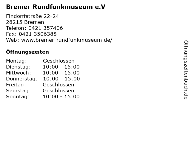 Bremer Rundfunkmuseum e.V in Bremen: Adresse und Öffnungszeiten