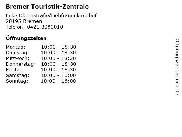 Bremer Touristik-Zentrale in Bremen: Adresse und Öffnungszeiten