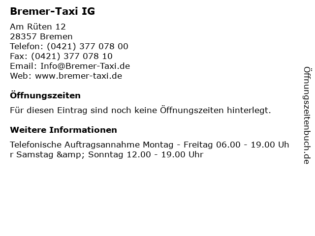 Bremer-Taxi IG in Bremen: Adresse und Öffnungszeiten