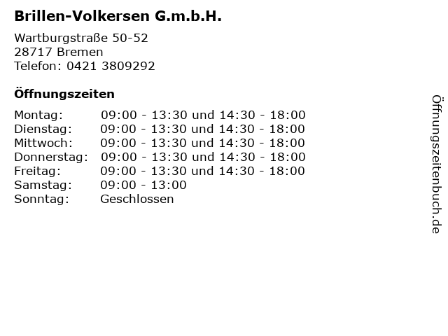 Brillen-Volkersen G.m.b.H. in Bremen: Adresse und Öffnungszeiten