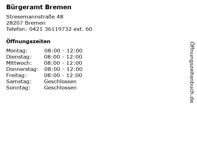 Bürgeramt Bremen in Bremen: Adresse und Öffnungszeiten