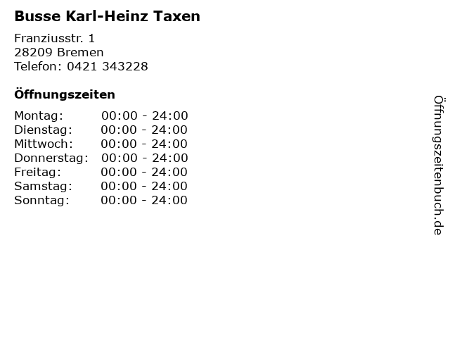 Busse Karl-Heinz Taxen in Bremen: Adresse und Öffnungszeiten