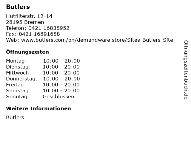 Butlers in Bremen: Adresse und Öffnungszeiten