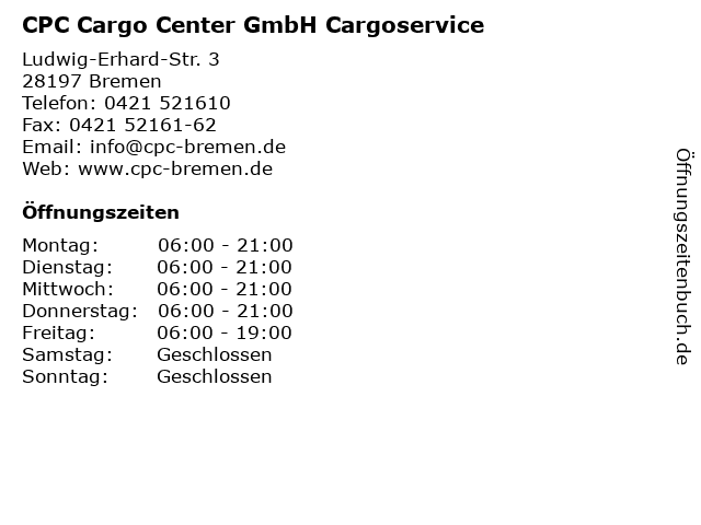 CPC Cargo Center GmbH Cargoservice in Bremen: Adresse und Öffnungszeiten