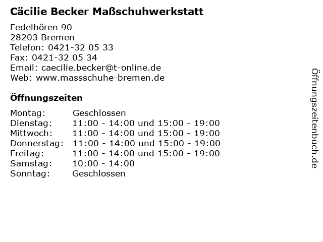 Cäcilie Becker Maßschuhwerkstatt in Bremen: Adresse und Öffnungszeiten