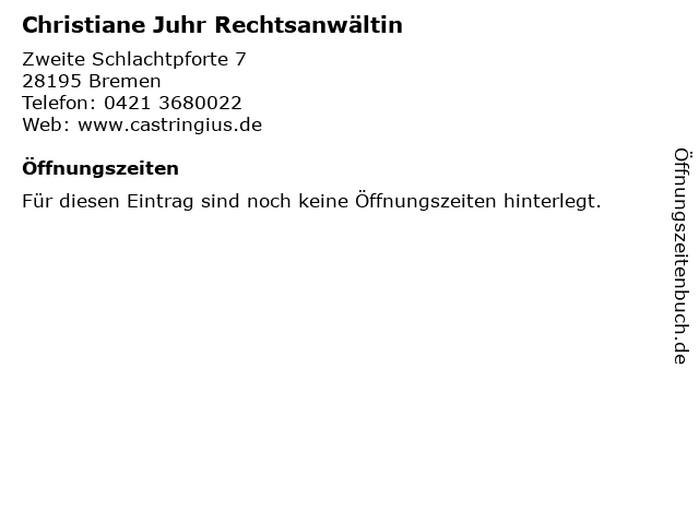 Christiane Juhr Rechtsanwältin in Bremen: Adresse und Öffnungszeiten