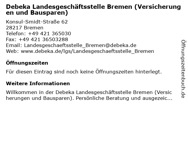 ᐅ Offnungszeiten Debeka Landesgeschaftsstelle Bremen Ostertorstr 36 In Bremen