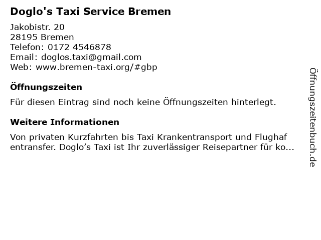 Doglo’s Taxi Service in Bremen: Adresse und Öffnungszeiten