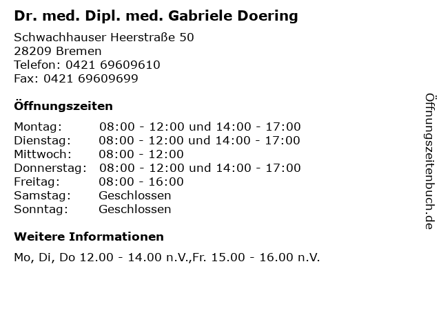 Dr. med. Dipl. med. Gabriele Doering in Bremen: Adresse und Öffnungszeiten