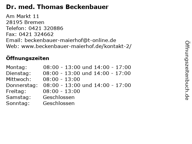 Dr. med. Thomas Beckenbauer in Bremen: Adresse und Öffnungszeiten