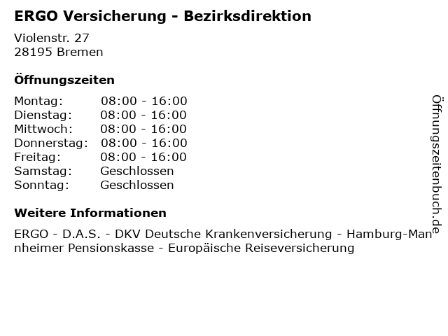 ERGO Versicherung - Bezirksdirektion in Bremen: Adresse und Öffnungszeiten