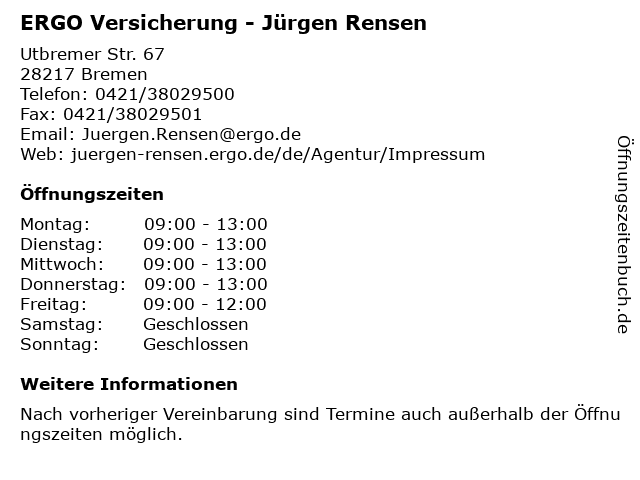 ERGO Versicherung - Jürgen Rensen in Bremen: Adresse und Öffnungszeiten