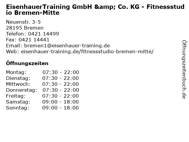 EisenhauerTraining GmbH & Co. KG - Fitnessstudio Bremen-Mitte in Bremen: Adresse und Öffnungszeiten