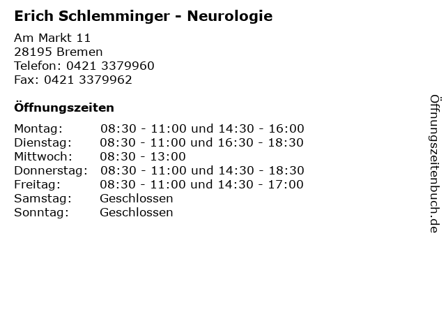 Erich Schlemminger - Neurologie in Bremen: Adresse und Öffnungszeiten