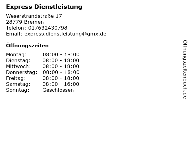 Express Dienstleistung in Bremen: Adresse und Öffnungszeiten