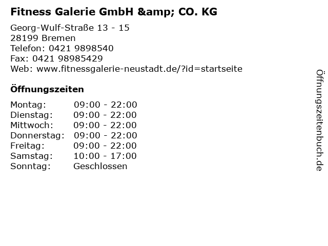 Fitness Galerie GmbH & CO. KG in Bremen: Adresse und Öffnungszeiten