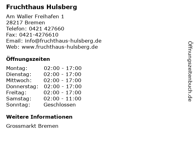 Fruchthaus Hulsberg in Bremen: Adresse und Öffnungszeiten