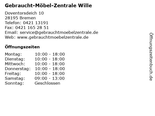 Gebraucht-Möbel-Zentrale Wille in Bremen: Adresse und Öffnungszeiten
