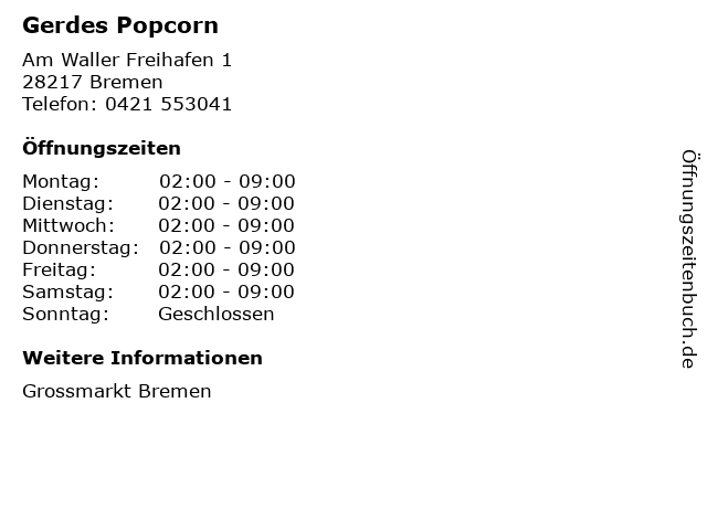 Gerdes Popcorn in Bremen: Adresse und Öffnungszeiten