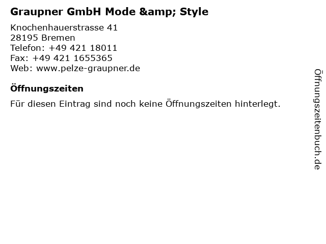 Graupner GmbH Mode & Style in Bremen: Adresse und Öffnungszeiten