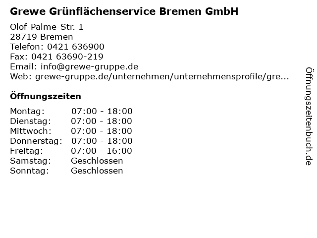 Grewe Grünflächenservice Bremen GmbH in Bremen: Adresse und Öffnungszeiten