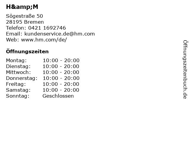 H&M in Bremen: Adresse und Öffnungszeiten