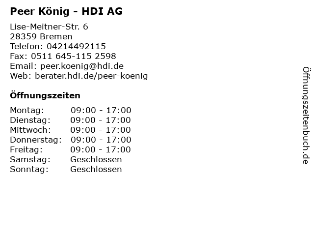 HDI: Peer König in Bremen: Adresse und Öffnungszeiten