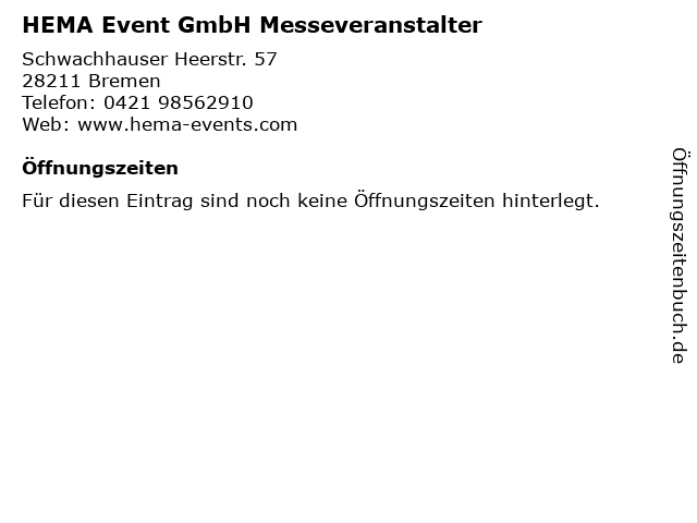 HEMA Event GmbH Messeveranstalter in Bremen: Adresse und Öffnungszeiten