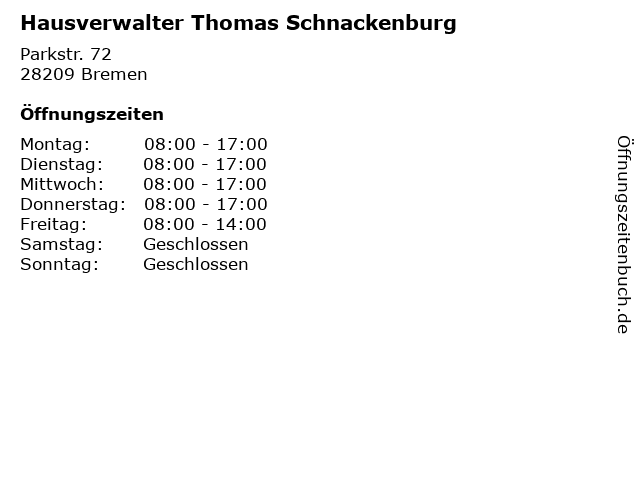 Hausverwalter Thomas Schnackenburg in Bremen: Adresse und Öffnungszeiten