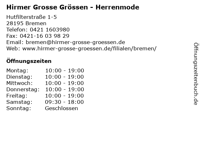 Hirmer GROSSE GRÖSSEN in Bremen: Adresse und Öffnungszeiten