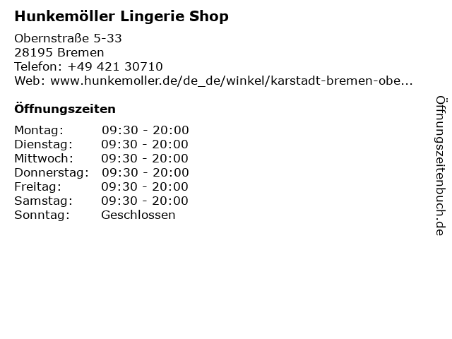Hunkemöller Lingerie Shop in Bremen: Adresse und Öffnungszeiten