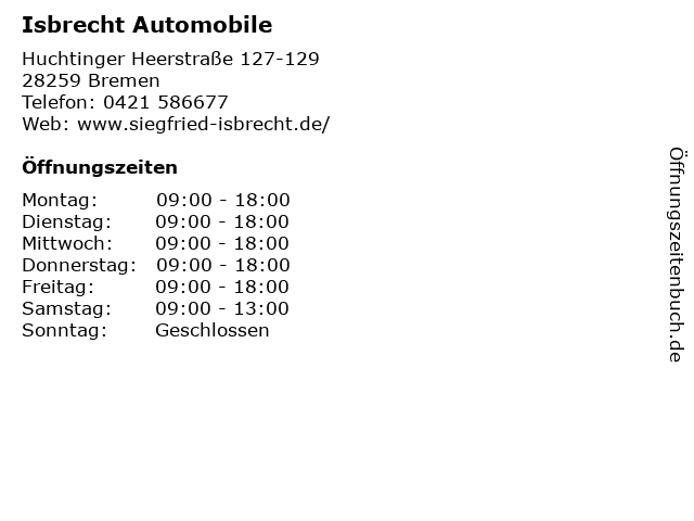 Isbrecht Automobile in Bremen: Adresse und Öffnungszeiten