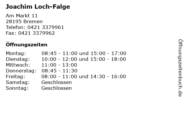 Joachim Loch-Falge in Bremen: Adresse und Öffnungszeiten