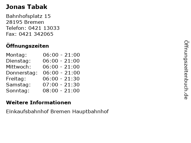 Jonas Tabak in Bremen: Adresse und Öffnungszeiten