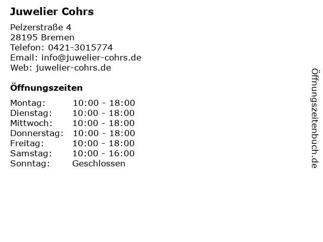 Juwelier Cohrs in Bremen: Adresse und Öffnungszeiten