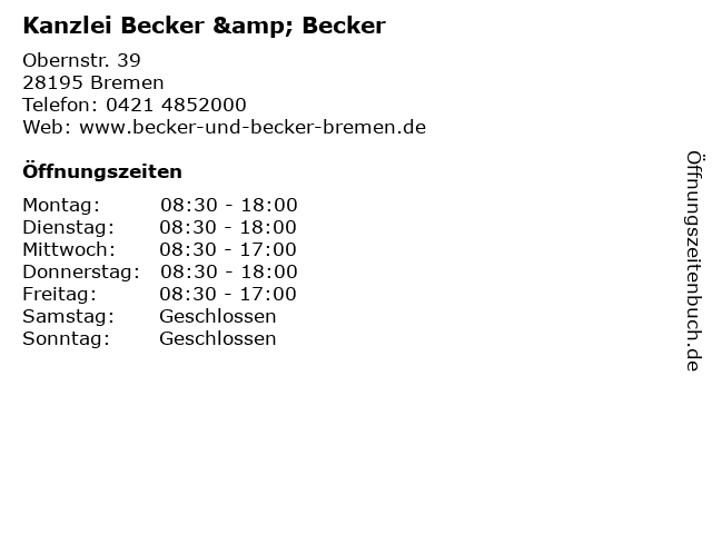 Kanzlei Becker & Becker in Bremen: Adresse und Öffnungszeiten