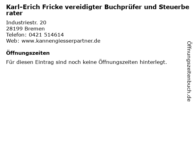 Karl-Erich Fricke vereidigter Buchprüfer und Steuerberater in Bremen: Adresse und Öffnungszeiten