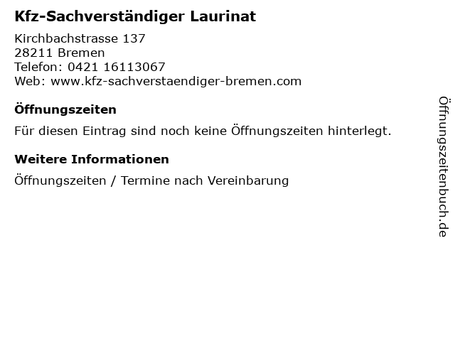 Kfz-Sachverständiger Laurinat in Bremen: Adresse und Öffnungszeiten