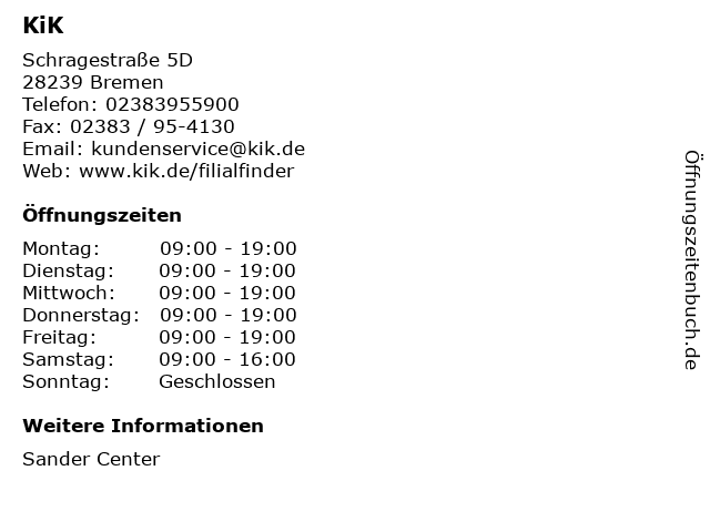 KiK in Bremen: Adresse und Öffnungszeiten