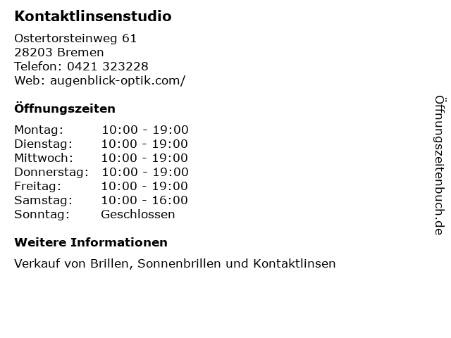 Kontaktlinsenstudio in Bremen: Adresse und Öffnungszeiten