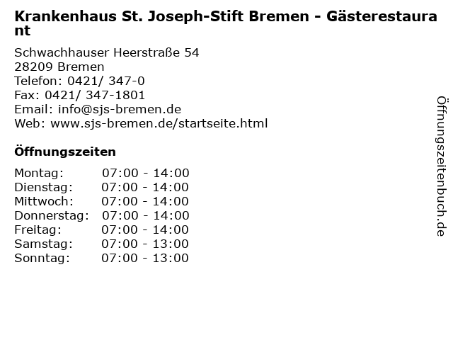 Krankenhaus St. Joseph-Stift Bremen - Gästerestaurant in Bremen: Adresse und Öffnungszeiten