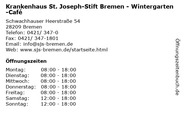 Krankenhaus St. Joseph-Stift Bremen - Wintergarten-Café in Bremen: Adresse und Öffnungszeiten