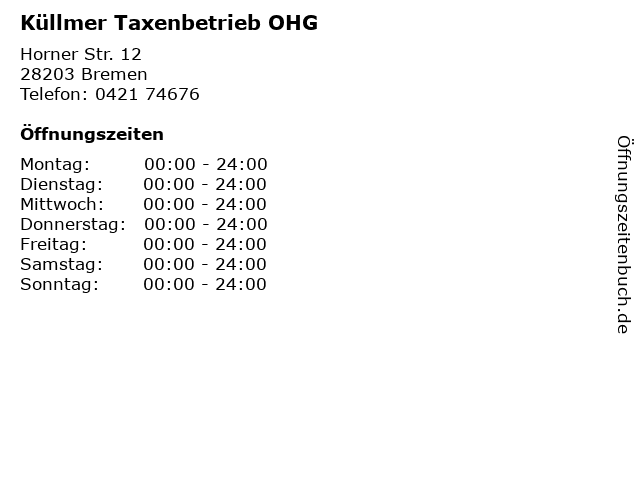 Küllmer Taxenbetrieb OHG in Bremen: Adresse und Öffnungszeiten