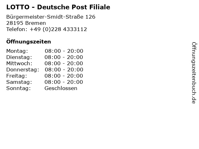 LOTTO - Deutsche Post Filiale in Bremen: Adresse und Öffnungszeiten