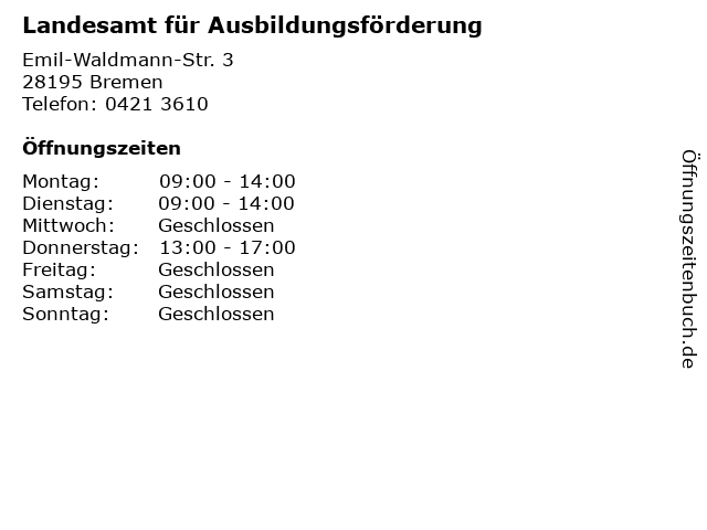 Landesamt für Ausbildungsförderung in Bremen: Adresse und Öffnungszeiten